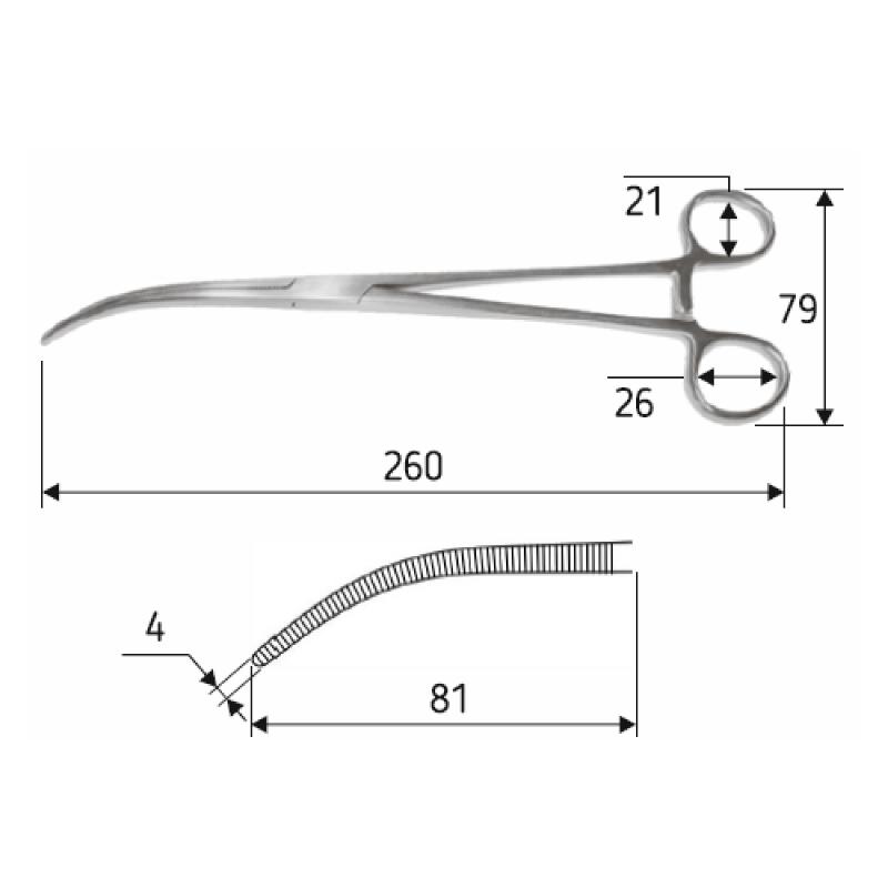 Затискач судинний Rochester-Pean Delicate зігнутий 26 см, J-17-715, Surgicon.